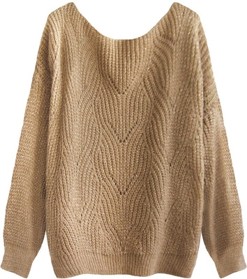 KRÓTKI SWETER OVERSIZE JASNOBRĄZOWY (493ART)