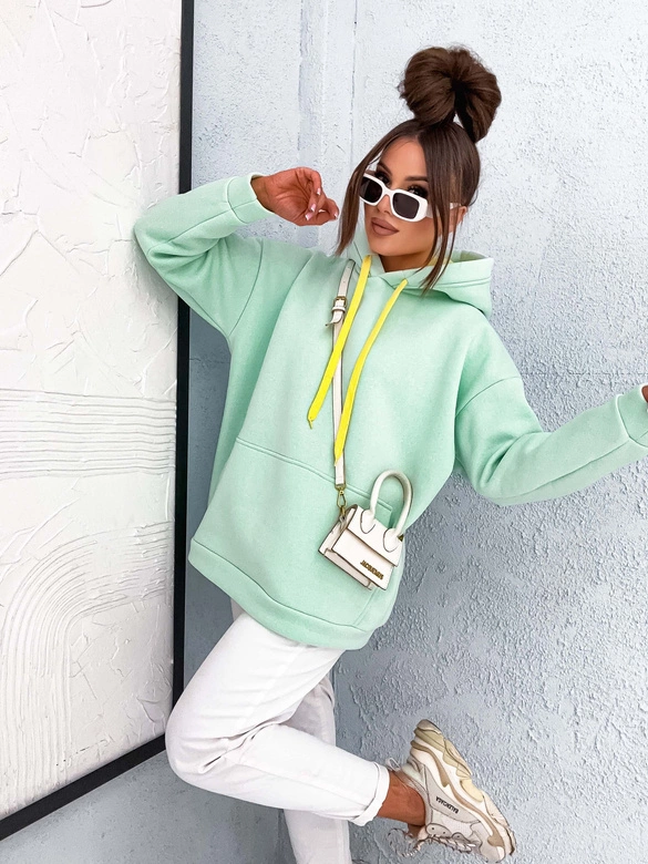 Gruba bluza damska kangurka miętowa (82131)