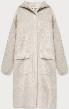 Narzutka z kapturem a'la wełna  beżowa (b3006)