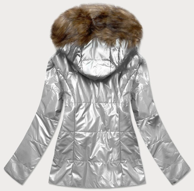Lekka zimowa kurtka damska metaliczna srebrna (721art)
