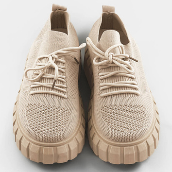Ażurowe buty sznurowane beżowe (aa37)