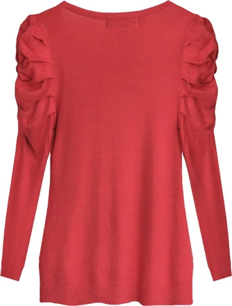 SWETER Z BUFIASTYMI RAMIONAMI CZERWONY (1528)