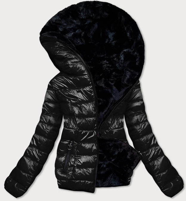 KRÓTKA DWUSTRONNA KURTKA DAMSKA ZIMOWA CZARNA (B9580-101)