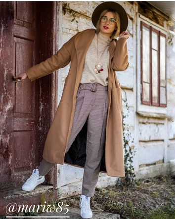 DŁUGI PŁASZCZ WIĄZANY PASKIEM BEŻOWY (7981)