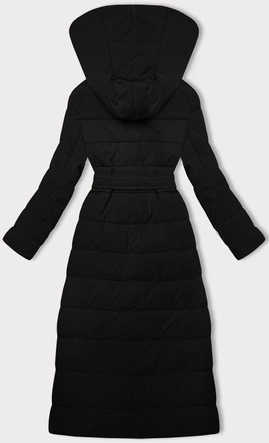 Dwustronny płaszcz damski z paskiem czarny (WD202307)