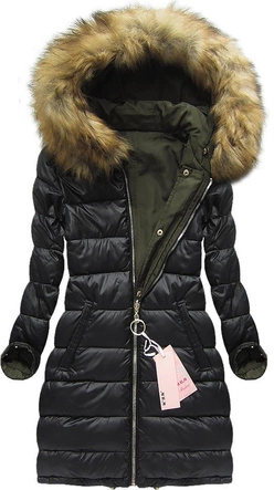 DWUSTRONNA KURTKA DAMSKA ZIMOWA Z KAPTUREM KHAKI 2 (W707)