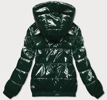 Błyszcząca kurtka damska ze ściągaczem zielona (LD7250BIG)