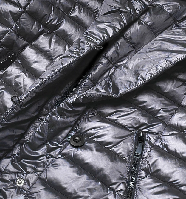 Kurtka damska z futrzanym kołnierzem stalowa (j9-008)