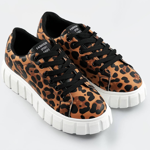 Sznurowane sneakersy w panterkę brąz-czarny (6374)
