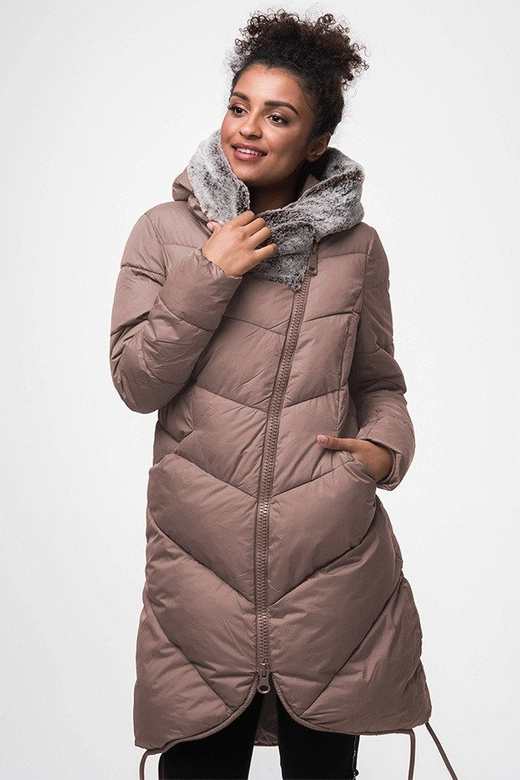 DŁUGA KURTKA ZIMOWA Z KAPTUREM ANTYCZNY RÓŻ (J18-002)