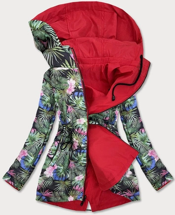 DAMSKA DWUSTRONNA KURTKA Z KAPTUREM CZERWONA/LIŚCIE (SS65)