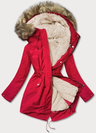 Ciepła kurtka zimowa damska czerwony/ecru (w629big)