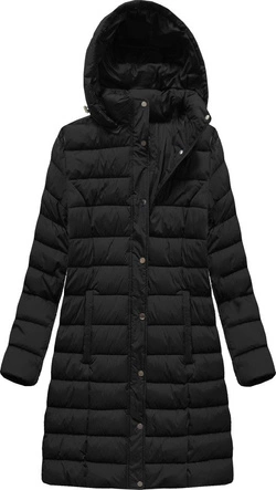 PIKOWANA ZIMOWA KURTKA DAMSKA Z KAPTUREM CZARNA (7793PLUS)