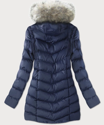 Zimowa kurtka damska z odpinanymi rękawami granatowa (w761)