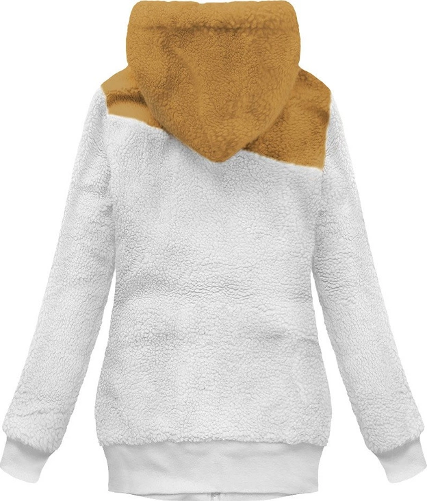 CIEPŁA BLUZA Z KAPTUREM MUSZTARDOWO-CZARNA (670A)