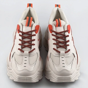 Damskie buty sportowe na grubej podeszwie beżowo-pomarańczowe (ra15)