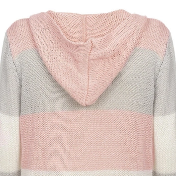 DŁUGI SWETER Z KAPTUREM RÓŻOWO-SZARY (122ART)