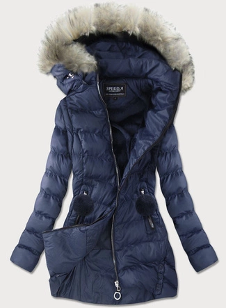 Zimowa kurtka damska z odpinanymi rękawami granatowa (w761)