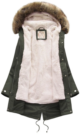 Zimowa damska parka z podpinką i kapturem army (7626BIG)