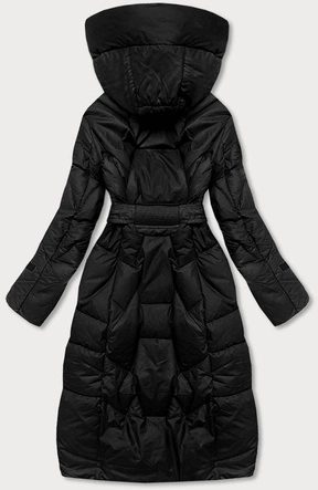 Puchowa kurtka ze stójką i kapturem czarna (ag2-j82)