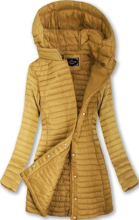 DŁUŻSZA PIKOWANA KURTKA Z KAPTUREM MUSZTARDOWA (7222BIG)