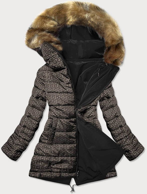 Dwustronna kurtka damska czarno- brązowa (w555)