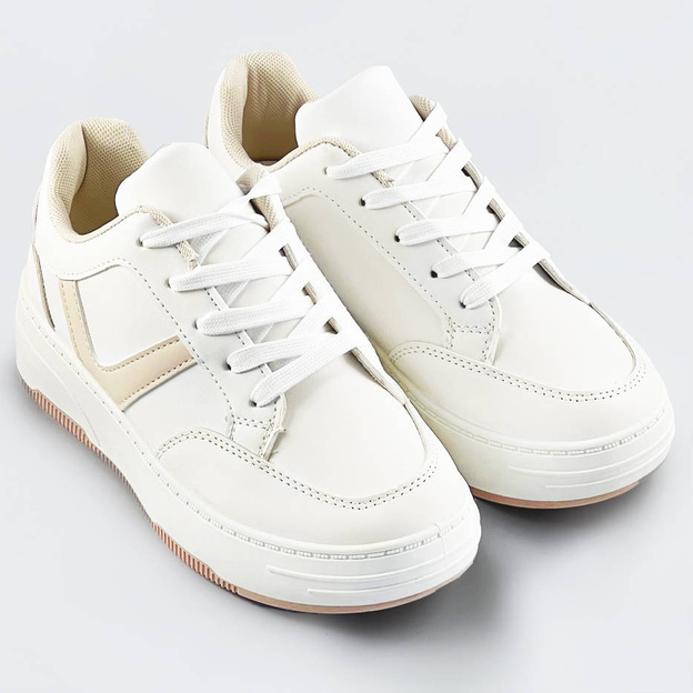Sznurowane buty sportowe damskie biało-beżowe (s070)