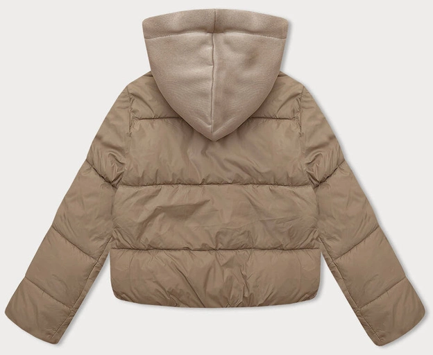 Krótka zimowa kurtka damska z dresowym kapturem J Style ciemny beż (16M9187-158)