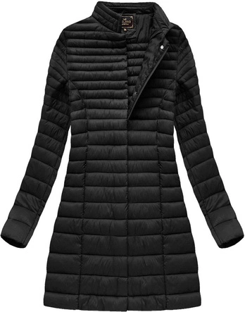 DŁUŻSZA PIKOWANA KURTKA Z KAPTUREM CZARNA (7240BIG)