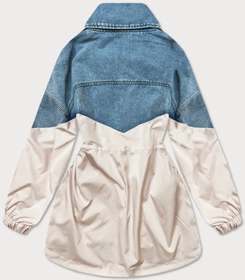 Luźna kurtka jeansowa z łączonych materiałów niebiesko-beżowa (b9791-50046)