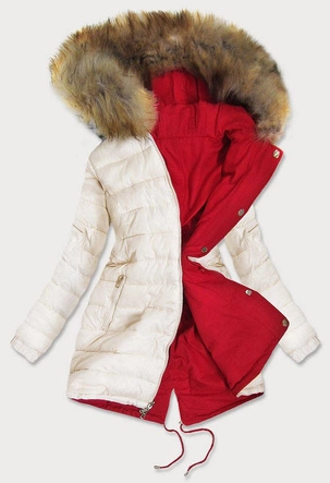 DWUSTRONNA PARKA CZERWONA-ECRU (B507)