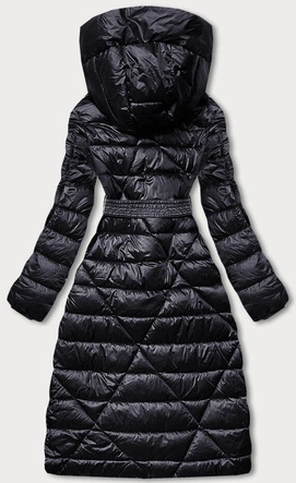 Pikowany płaszcz z kapturem oberżyna (AG1-J9069)