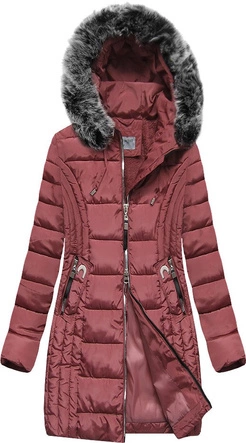 DŁUŻSZA PIKOWANA DAMSKA KURTKA ZIMOWA Z KAPTUREM RÓŻOWA (B2619-30)