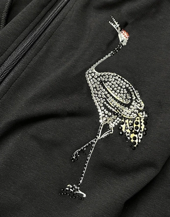 NARZUTKA BAWEŁNIANA Z NADRUKIEM ŻURAW CZARNA (58079)