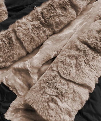 PARKA DAMSKA ZIMOWA NA MISIU CZARNY-BEŻ (R530-1012)