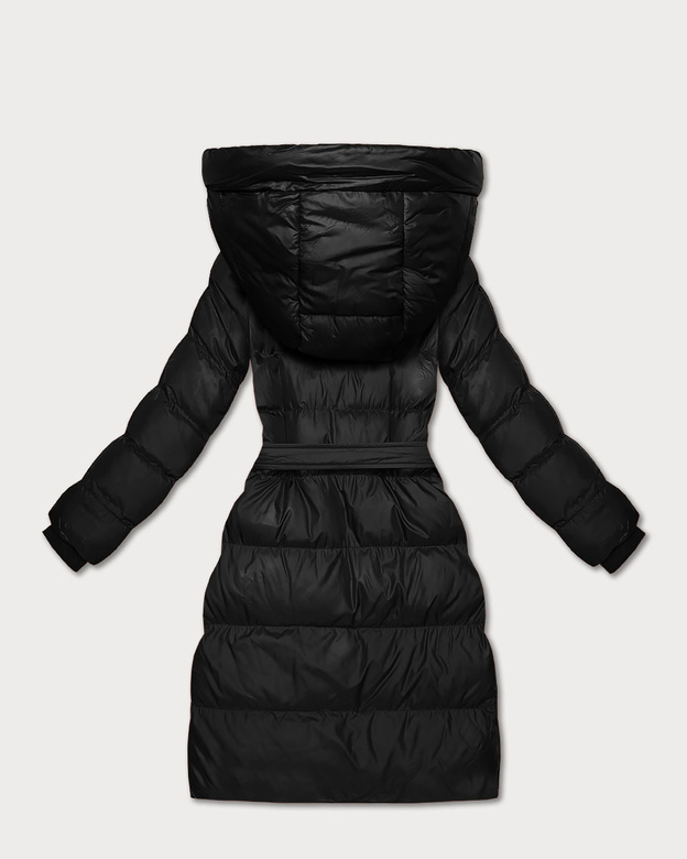 Pikowana kurtka zimowa z paskiem J Style czarna (5M3253-392)