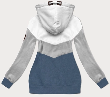 Trójkolorowa gruba bluza damska biały-szary-niebieski (2303)