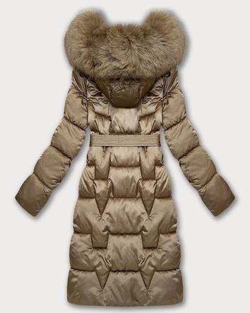 Zimowa damska kurtka z paskiem S'West beżowa (B8305-12)