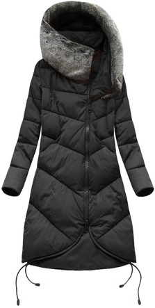Długa kurtka zimowa z kapturem czarna (7755)