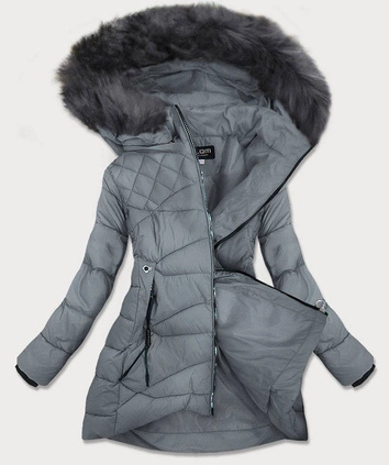 PIKOWANA DAMSKA KURTKA Z KAPTUREM SZARA (808)