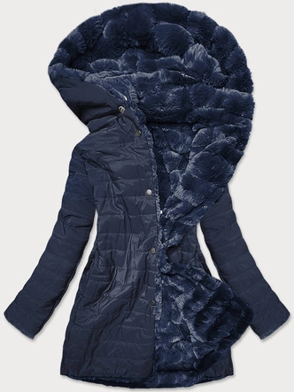 LEKKA KURTKA ZIMOWA DAMSKA FUTRO 2 W 1 GRANATOWA (39039)