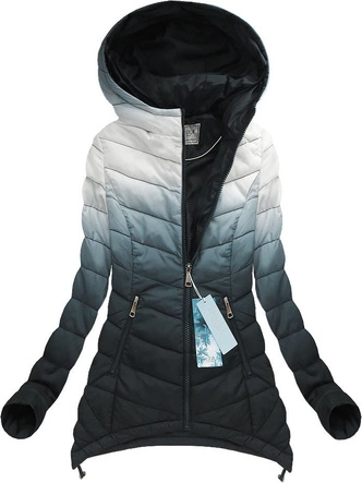 PIKOWANA KURTKA OMBRE BIAŁO-CZARNA (W535)