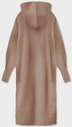 Długa wełniana narzutka alpaka z kapturem brązowa (M105)