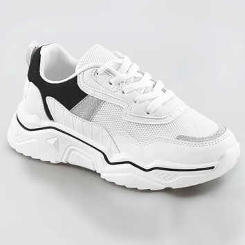 Sneakersy damskie z brokatowymi wstawkami biało-czarne (lu-2)