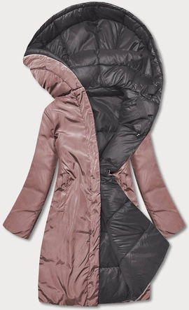 DŁUGA DWUSTRONNA KURTKA ZIMOWA GRAFIT/RÓŻ (L22-9852-27/52)