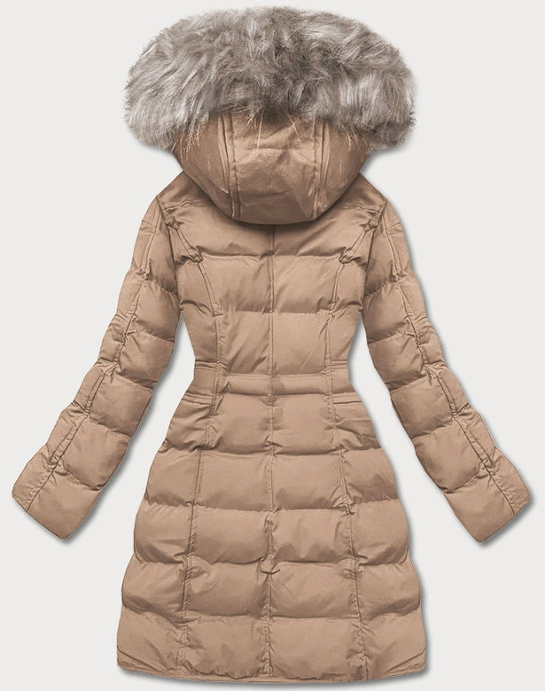 ZIMOWA KURTKA DAMSKA Z KAPTUREM CIEMNOBEŻOWA (M-21603)