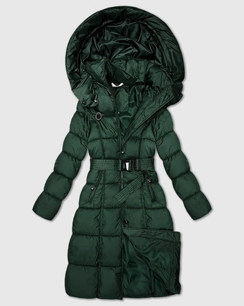 Długa gruba kurtka zimowa z paskiem Minority ciemno-zielona (P3-6033-33)