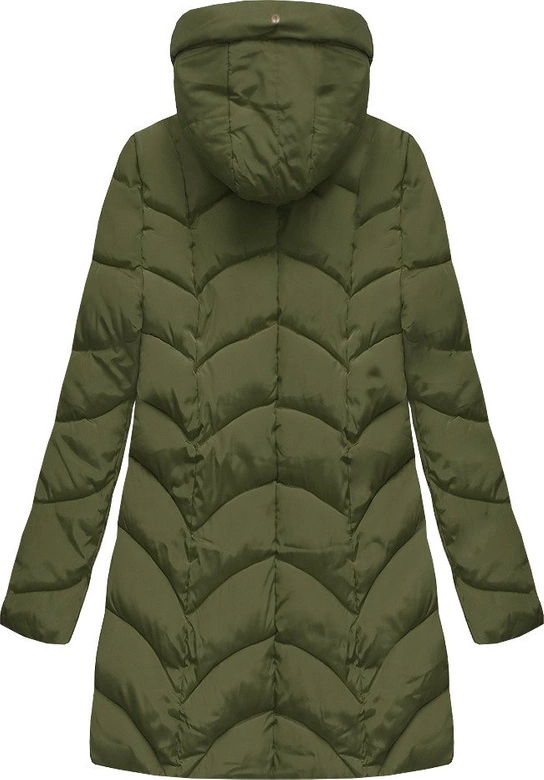 PIKOWANA ZIMOWA DAMSKA KURTKA Z KAPTUREM KHAKI (X1801X)