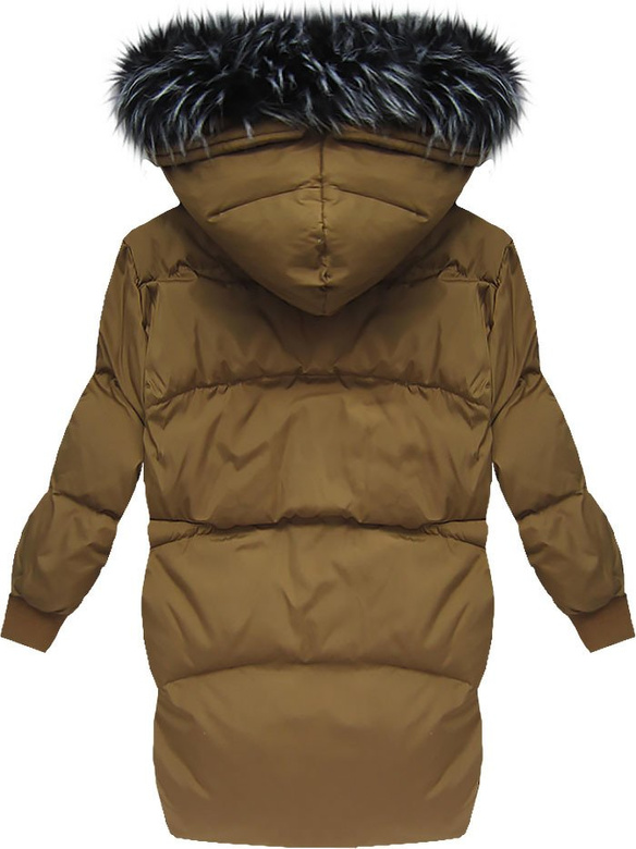 KURTKA OVERSIZE Z PUCHEM NATURALNYM KARMELOWA (7090)