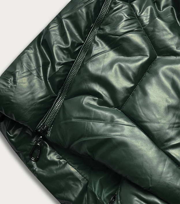 Błyszcząca kurtka zimowa damska ciemnozielona (m-21008)